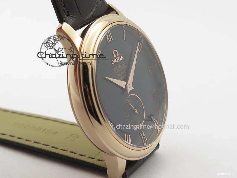 0422 TimelessDesign De Ville MK 1:1 Best Edition RG Black Dial On Black Leather Asian Seagull T1701 (Sec@6) 8236